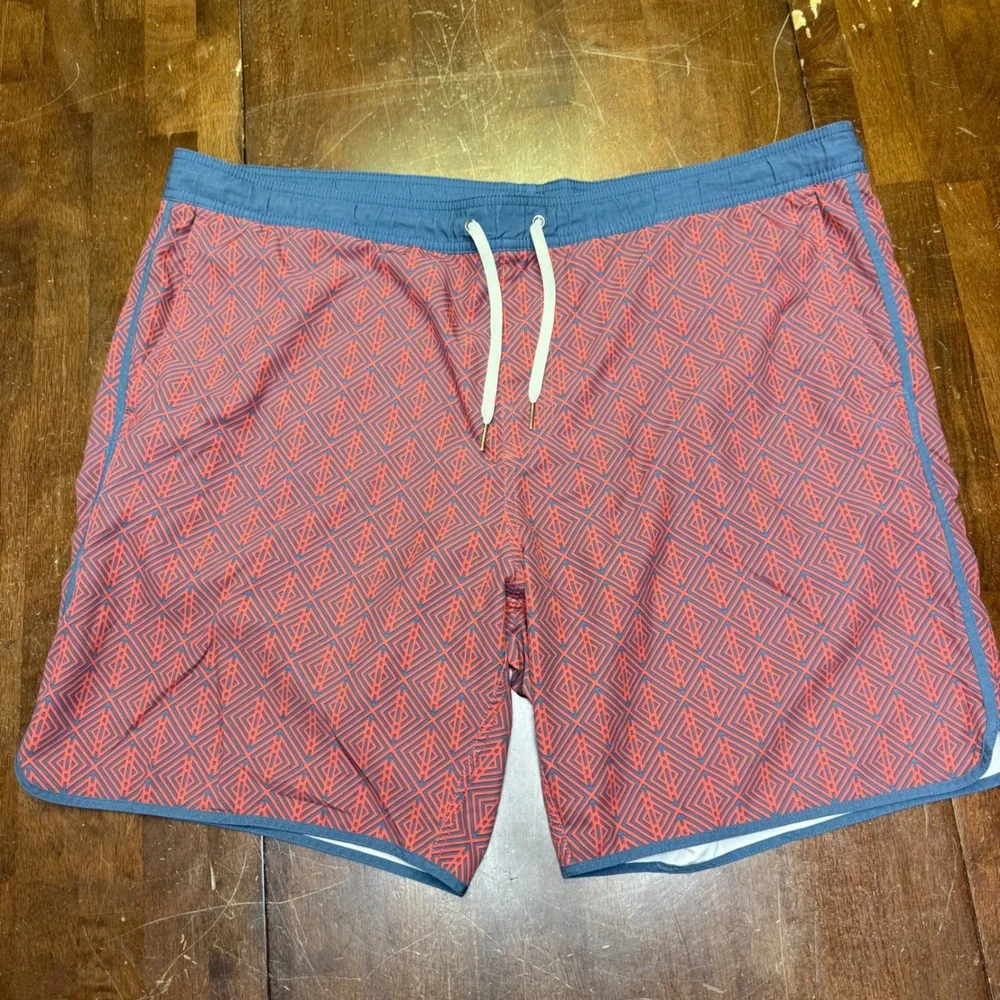 Fair Harbor Swim Trunks Mens 42 XXL Blue Coral‎ Geometric Print Lined Shorts